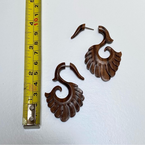 Teak Wood Faux Gauge Stud Earrings - Picture 1 of 2